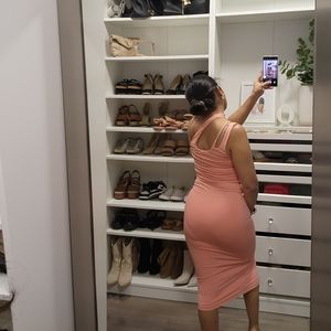 Peach midi Bardot dress